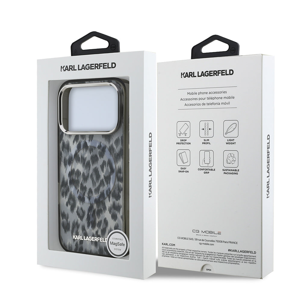 iPhone 17 Pro Kılıf Karl Lagerfeld Orjinal Lisanslı M-safe Şarj Özellikli IML Leopar Baskılı Kapak