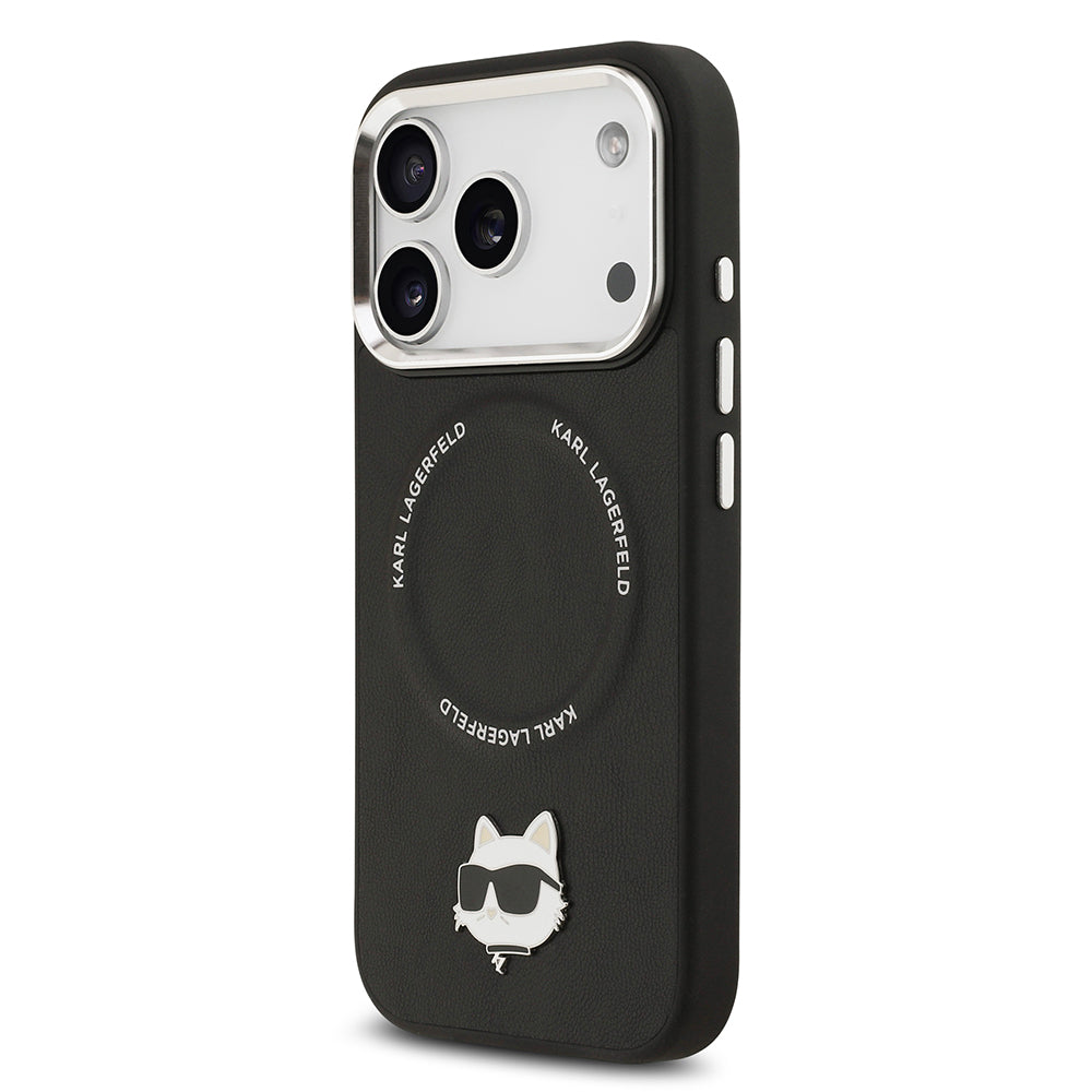 iPhone 17 Pro Kılıf Karl Lagerfeld Orjinal Lisanslı M-safe Şarj Özellikli Metal Kamera ve Buton Tasarımlı Choupette PU Deri Kapak