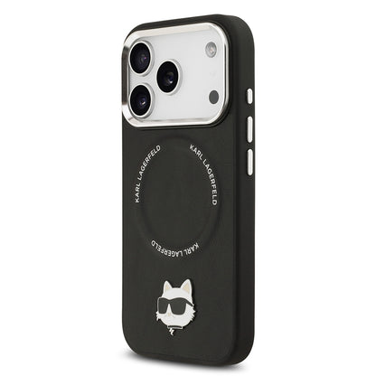 iPhone 17 Pro Kılıf Karl Lagerfeld Orjinal Lisanslı M-safe Şarj Özellikli Metal Kamera ve Buton Tasarımlı Choupette PU Deri Kapak