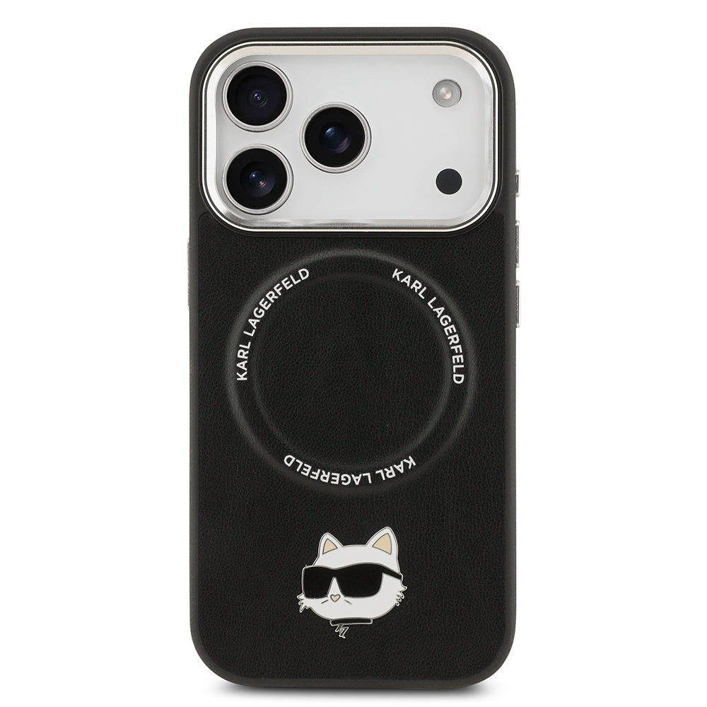 iPhone 17 Pro Kılıf Karl Lagerfeld Orjinal Lisanslı M-safe Şarj Özellikli Metal Kamera ve Buton Tasarımlı Choupette PU Deri Kapak