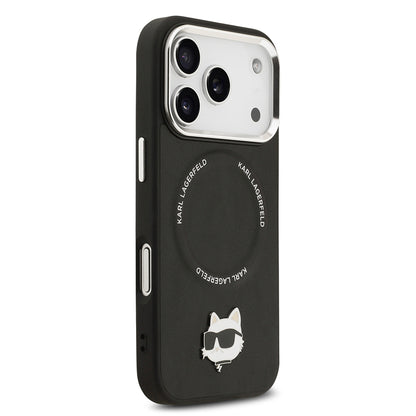 iPhone 17 Pro Kılıf Karl Lagerfeld Orjinal Lisanslı M-safe Şarj Özellikli Metal Kamera ve Buton Tasarımlı Choupette PU Deri Kapak