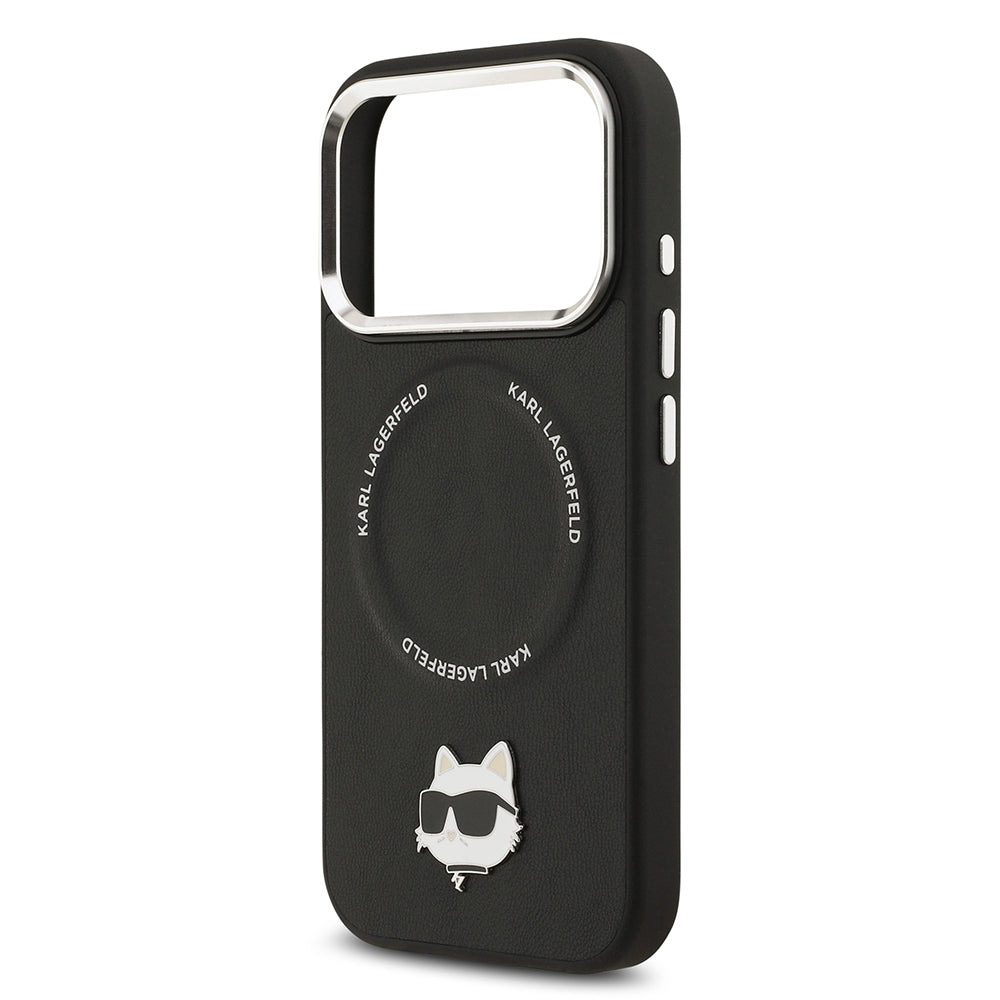 iPhone 17 Pro Kılıf Karl Lagerfeld Orjinal Lisanslı M-safe Şarj Özellikli Metal Kamera ve Buton Tasarımlı Choupette PU Deri Kapak