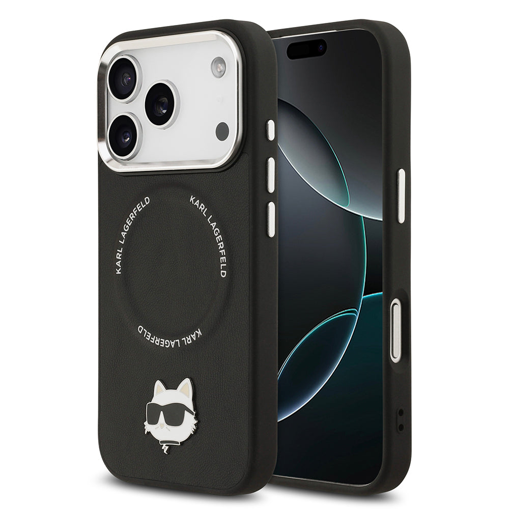iPhone 17 Pro Kılıf Karl Lagerfeld Orjinal Lisanslı M-safe Şarj Özellikli Metal Kamera ve Buton Tasarımlı Choupette PU Deri Kapak
