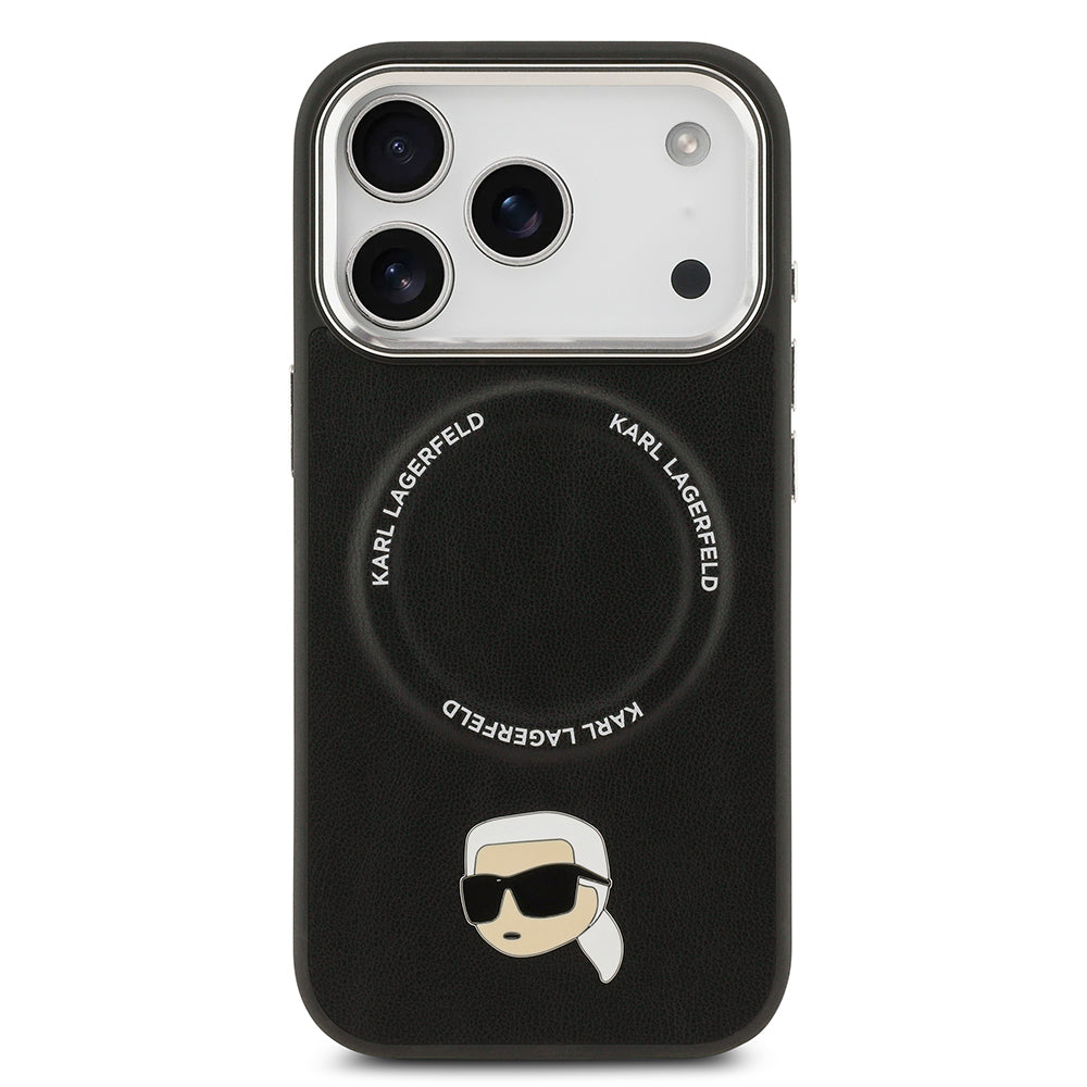 iPhone 17 Pro Kılıf Karl Lagerfeld Orjinal Lisanslı M-safe Şarj Özellikli Metal Kamera ve Buton Tasarımlı Karl PU Deri Kapak