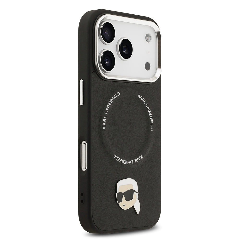 iPhone 17 Pro Kılıf Karl Lagerfeld Orjinal Lisanslı M-safe Şarj Özellikli Metal Kamera ve Buton Tasarımlı Karl PU Deri Kapak