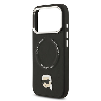 iPhone 17 Pro Kılıf Karl Lagerfeld Orjinal Lisanslı M-safe Şarj Özellikli Metal Kamera ve Buton Tasarımlı Karl PU Deri Kapak