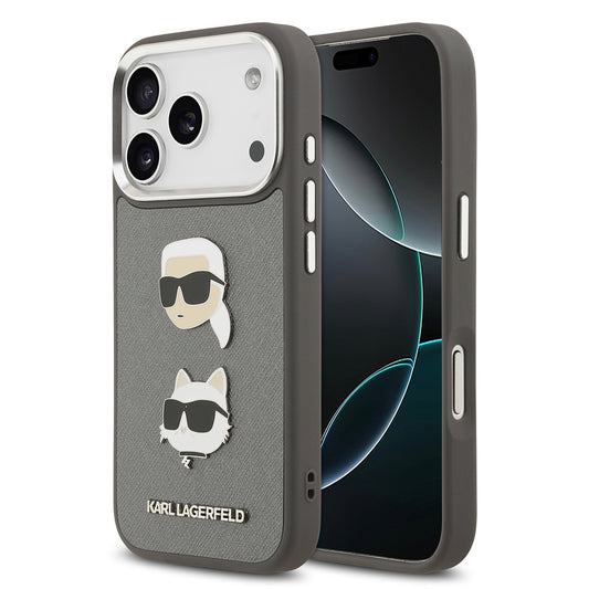 iPhone 17 Pro Kılıf Karl Lagerfeld Orjinal Lisanslı Metal Logolu K&C Heads Pin Kapak