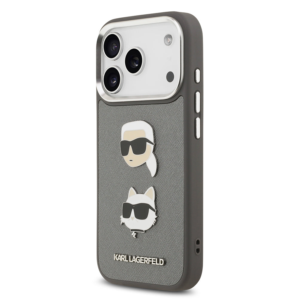 iPhone 17 Pro Kılıf Karl Lagerfeld Orjinal Lisanslı Metal Logolu K&C Heads Pin Kapak
