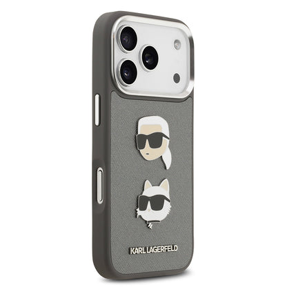 iPhone 17 Pro Kılıf Karl Lagerfeld Orjinal Lisanslı Metal Logolu K&C Heads Pin Kapak