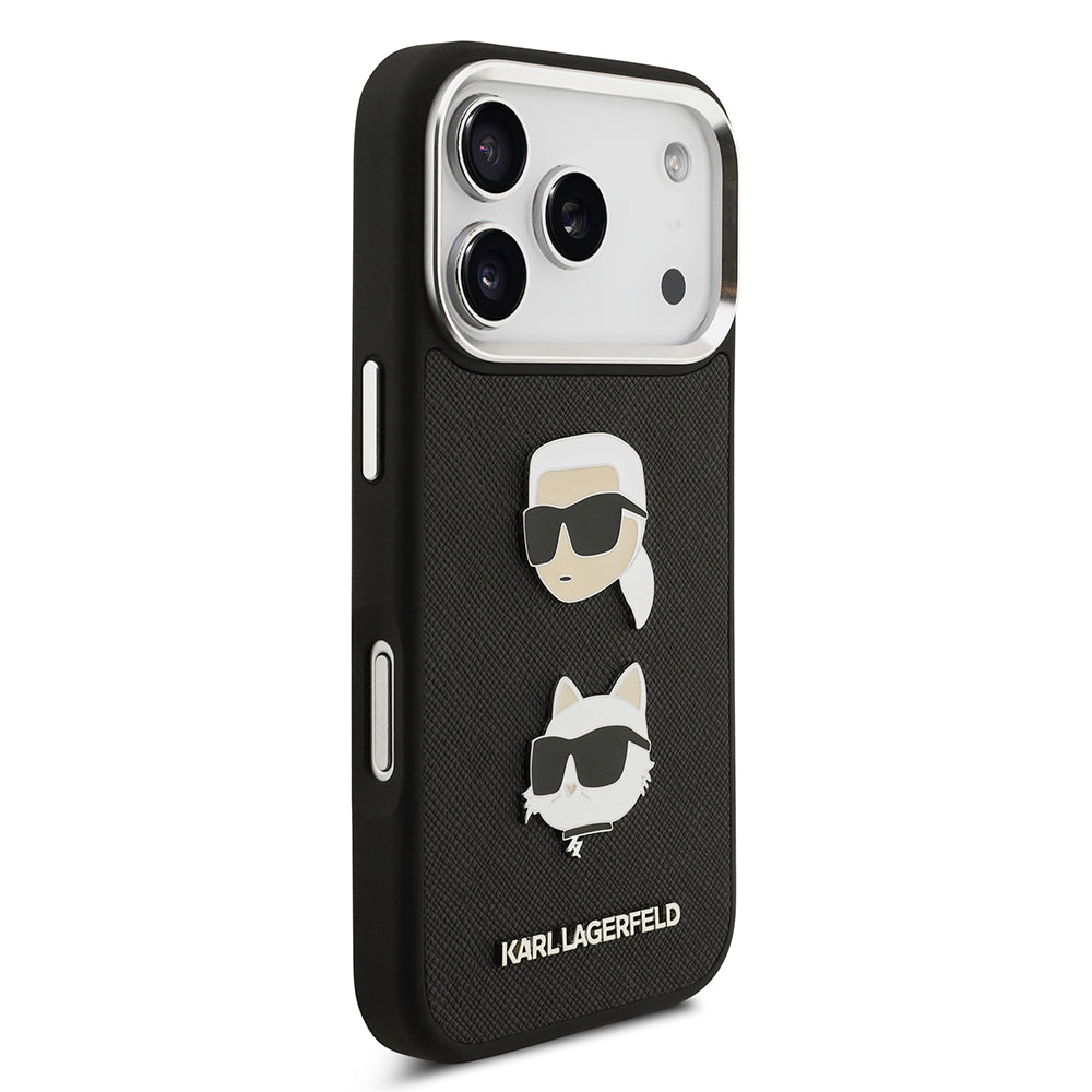 iPhone 17 Pro Kılıf Karl Lagerfeld Orjinal Lisanslı Metal Logolu K&C Heads Pin Kapak