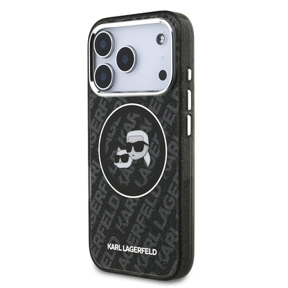 iPhone 17 Pro Kılıf Karl Lagerfeld Orjinal Lisanslı Parlayan Simli Karl & Choupette Heads Kapak