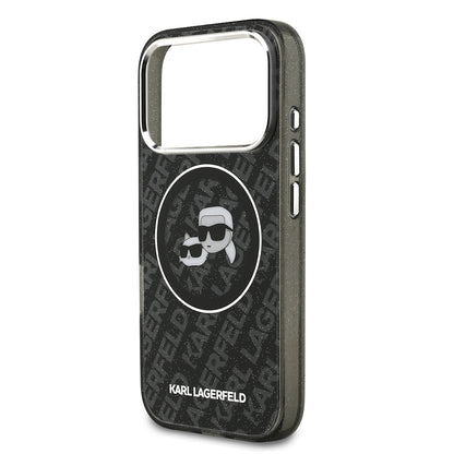 iPhone 17 Pro Kılıf Karl Lagerfeld Orjinal Lisanslı Parlayan Simli Karl & Choupette Heads Kapak
