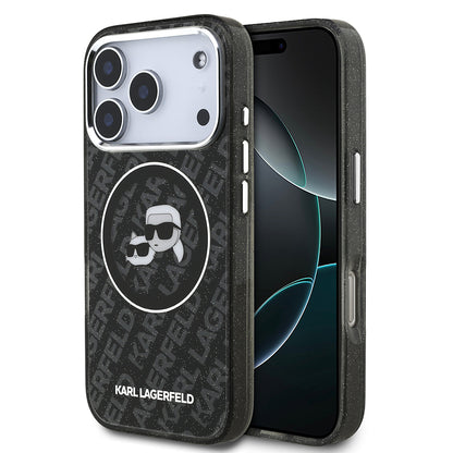iPhone 17 Pro Kılıf Karl Lagerfeld Orjinal Lisanslı Parlayan Simli Karl & Choupette Heads Kapak