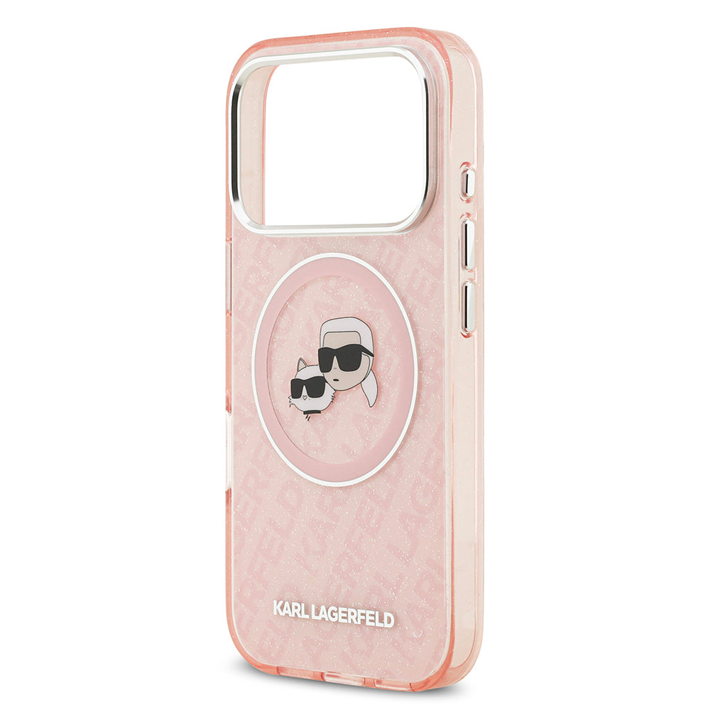 iPhone 17 Pro Kılıf Karl Lagerfeld Orjinal Lisanslı Parlayan Simli Karl & Choupette Heads Kapak