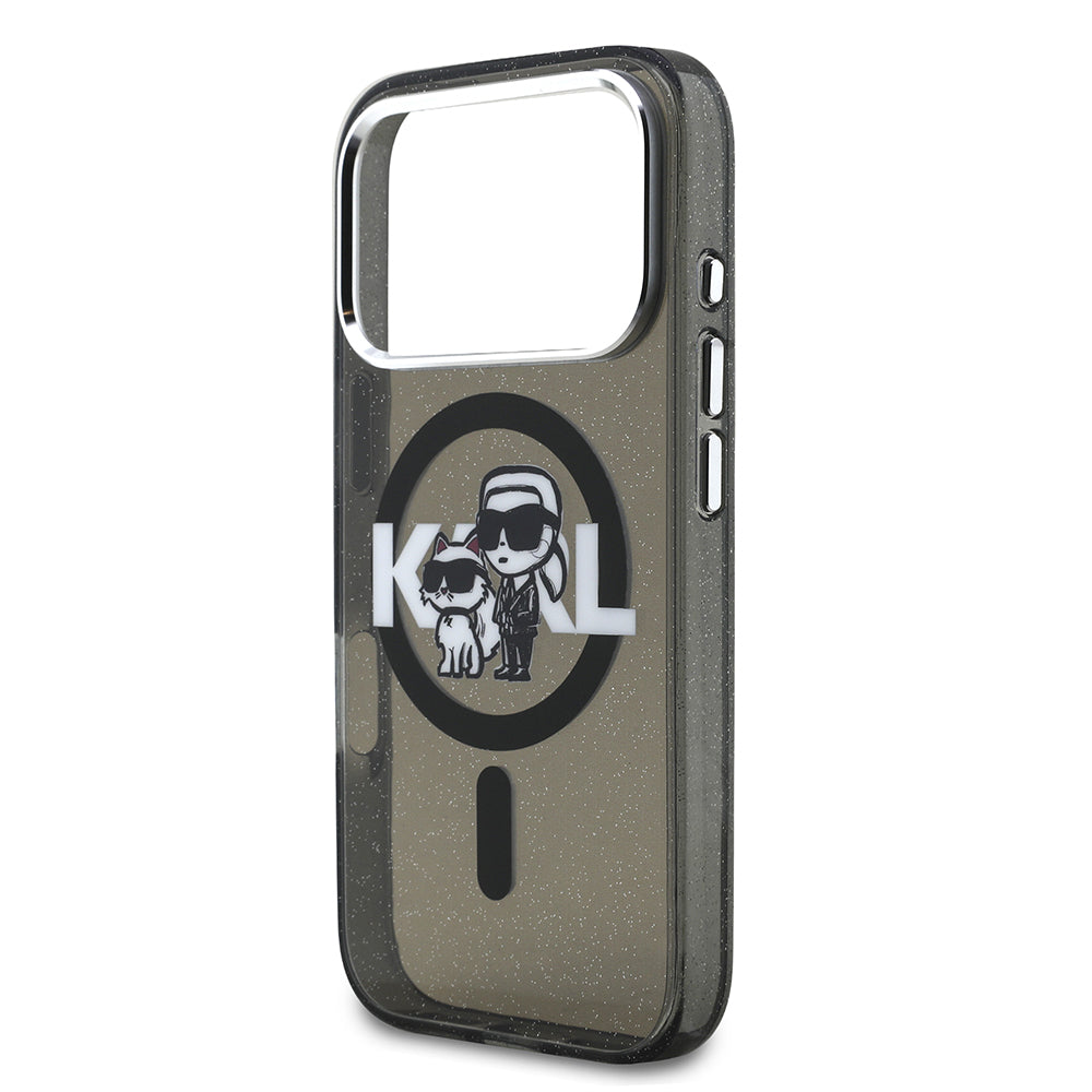 iPhone 17 Pro Kılıf Karl Lagerfeld Orjinal Lisanslı Parlayan Simli Karl & Choupette Sketch Logo Kapak