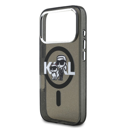 iPhone 17 Pro Kılıf Karl Lagerfeld Orjinal Lisanslı Parlayan Simli Karl & Choupette Sketch Logo Kapak