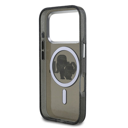 iPhone 17 Pro Kılıf Karl Lagerfeld Orjinal Lisanslı Parlayan Simli Karl & Choupette Sketch Logo Kapak