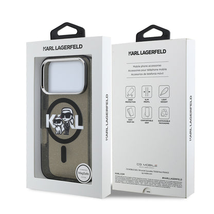 iPhone 17 Pro Kılıf Karl Lagerfeld Orjinal Lisanslı Parlayan Simli Karl & Choupette Sketch Logo Kapak