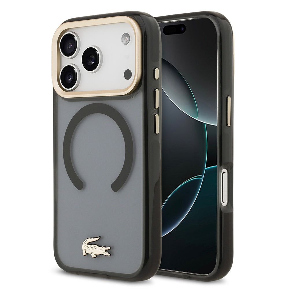iPhone 17 Pro Kılıf Lacoste Orjinal Lisanslı M-safe Şarj Özellikli Gold Timsah Logolu Buzlu Kapak