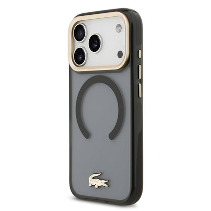 iPhone 17 Pro Kılıf Lacoste Orjinal Lisanslı M-safe Şarj Özellikli Gold Timsah Logolu Buzlu Kapak