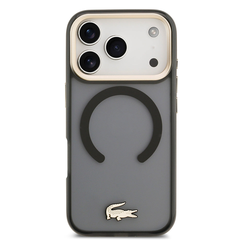iPhone 17 Pro Kılıf Lacoste Orjinal Lisanslı M-safe Şarj Özellikli Gold Timsah Logolu Buzlu Kapak