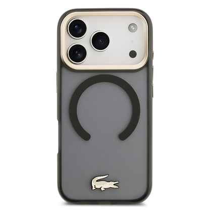 iPhone 17 Pro Kılıf Lacoste Orjinal Lisanslı M-safe Şarj Özellikli Gold Timsah Logolu Buzlu Kapak
