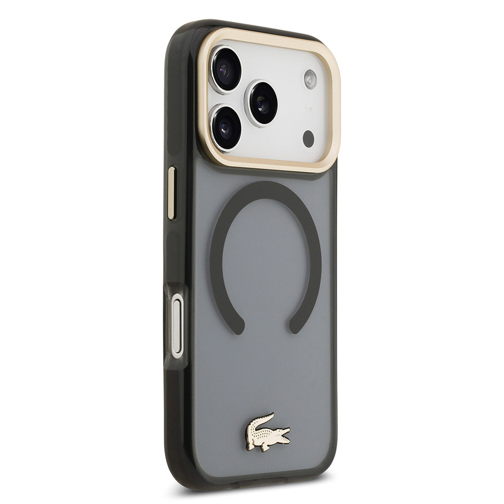 iPhone 17 Pro Kılıf Lacoste Orjinal Lisanslı M-safe Şarj Özellikli Gold Timsah Logolu Buzlu Kapak