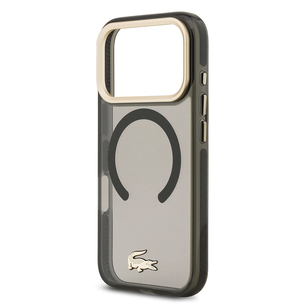 iPhone 17 Pro Kılıf Lacoste Orjinal Lisanslı M-safe Şarj Özellikli Gold Timsah Logolu Buzlu Kapak
