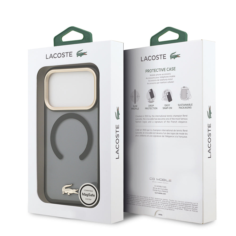 iPhone 17 Pro Kılıf Lacoste Orjinal Lisanslı M-safe Şarj Özellikli Gold Timsah Logolu Buzlu Kapak