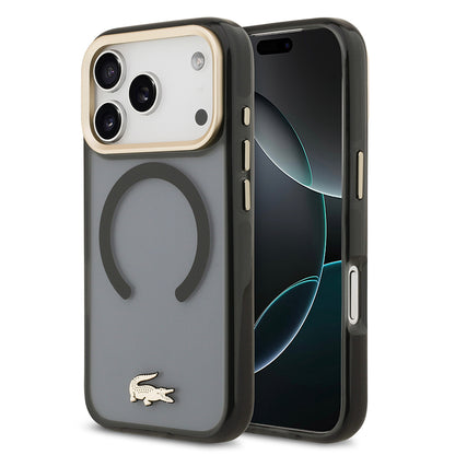 iPhone 17 Pro Kılıf Lacoste Orjinal Lisanslı M-safe Şarj Özellikli Gold Timsah Logolu Buzlu Kapak