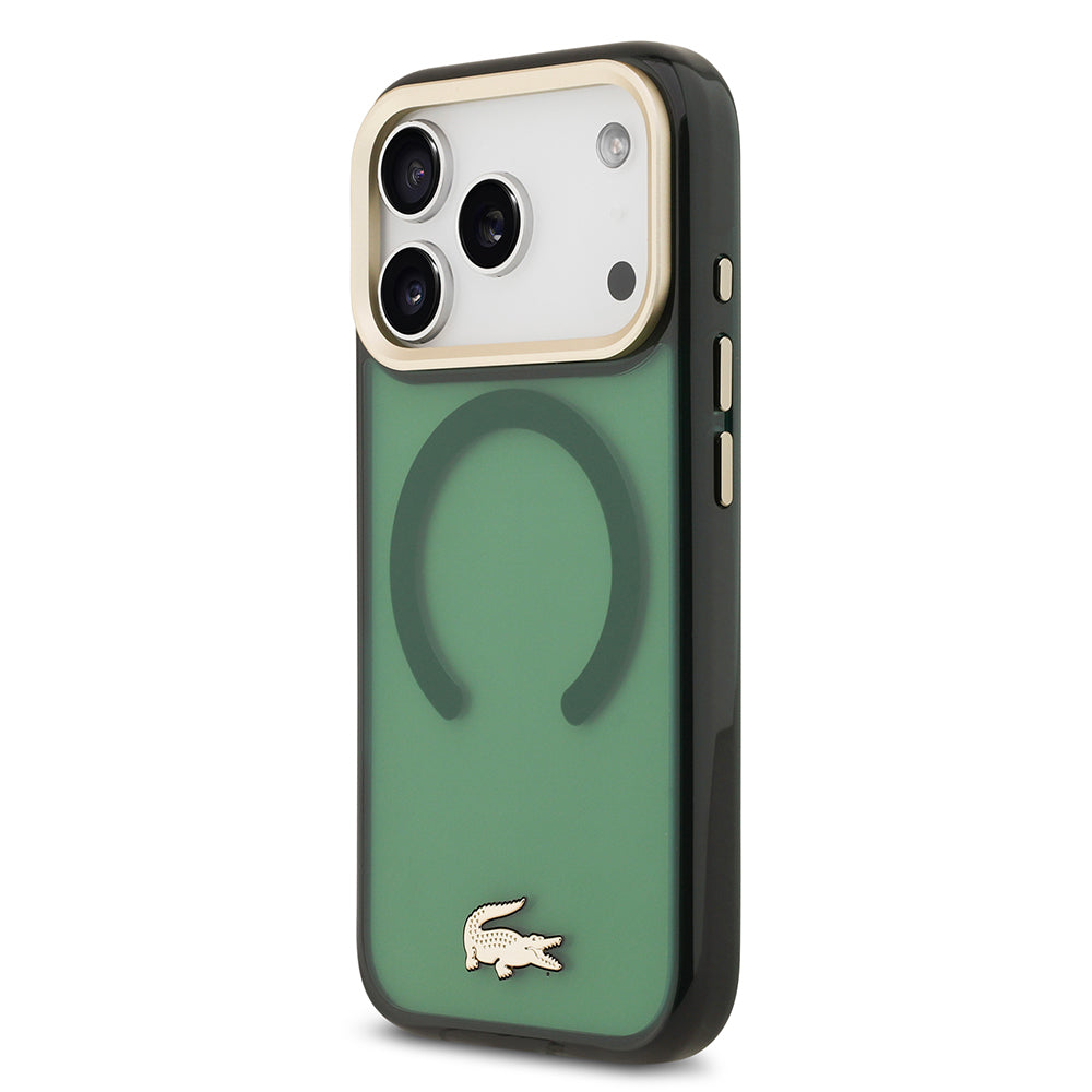 iPhone 17 Pro Kılıf Lacoste Orjinal Lisanslı M-safe Şarj Özellikli Gold Timsah Logolu Buzlu Kapak