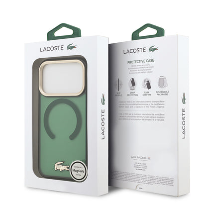 iPhone 17 Pro Kılıf Lacoste Orjinal Lisanslı M-safe Şarj Özellikli Gold Timsah Logolu Buzlu Kapak
