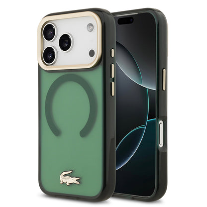 iPhone 17 Pro Kılıf Lacoste Orjinal Lisanslı M-safe Şarj Özellikli Gold Timsah Logolu Buzlu Kapak
