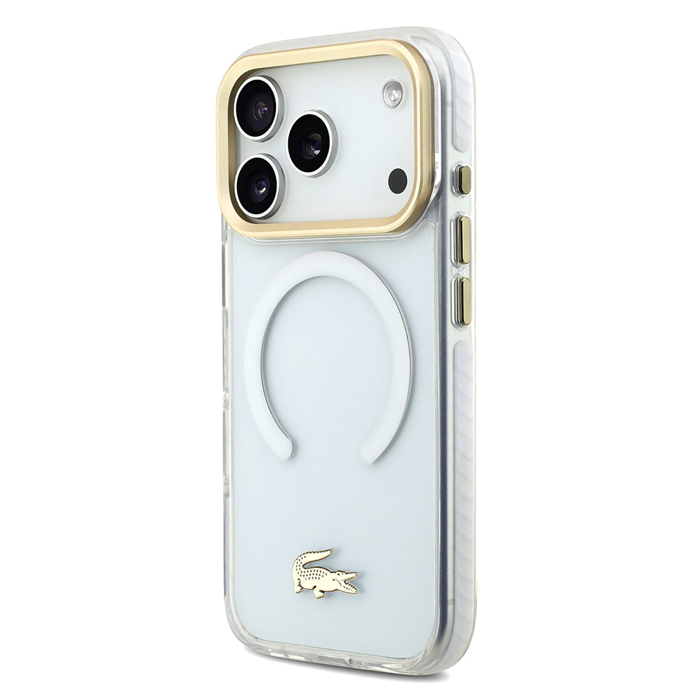 iPhone 17 Pro Kılıf Lacoste Orjinal Lisanslı M-safe Şarj Özellikli Gold Timsah Logolu Buzlu Kapak