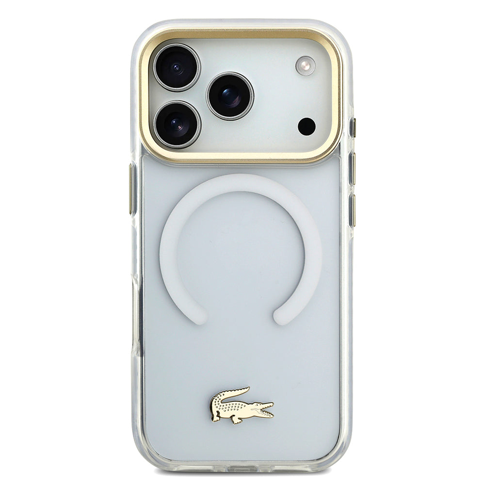 iPhone 17 Pro Kılıf Lacoste Orjinal Lisanslı M-safe Şarj Özellikli Gold Timsah Logolu Buzlu Kapak