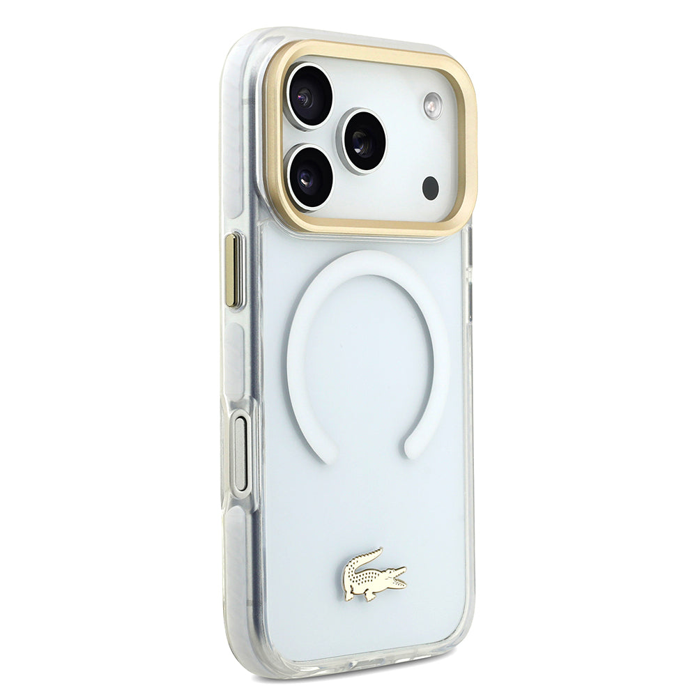 iPhone 17 Pro Kılıf Lacoste Orjinal Lisanslı M-safe Şarj Özellikli Gold Timsah Logolu Buzlu Kapak