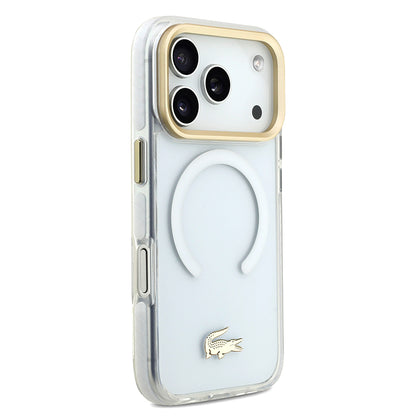 iPhone 17 Pro Kılıf Lacoste Orjinal Lisanslı M-safe Şarj Özellikli Gold Timsah Logolu Buzlu Kapak