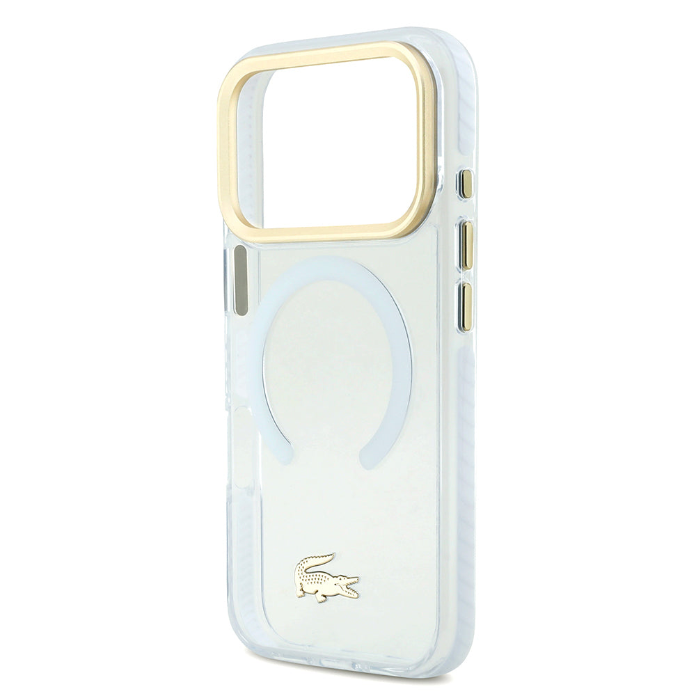 iPhone 17 Pro Kılıf Lacoste Orjinal Lisanslı M-safe Şarj Özellikli Gold Timsah Logolu Buzlu Kapak