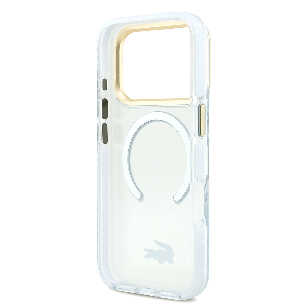 iPhone 17 Pro Kılıf Lacoste Orjinal Lisanslı M-safe Şarj Özellikli Gold Timsah Logolu Buzlu Kapak