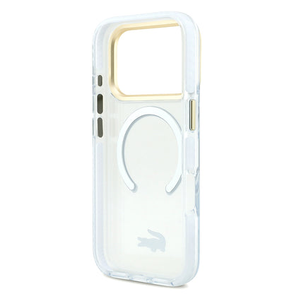 iPhone 17 Pro Kılıf Lacoste Orjinal Lisanslı M-safe Şarj Özellikli Gold Timsah Logolu Buzlu Kapak