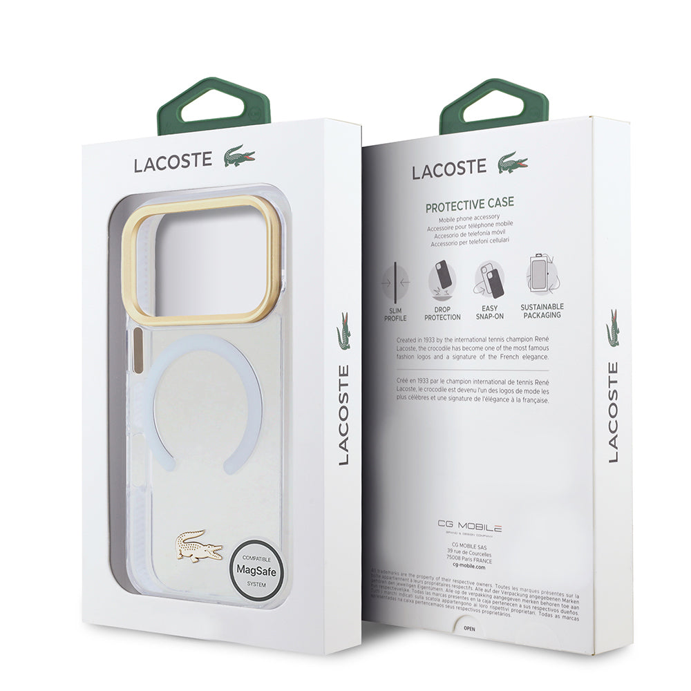 iPhone 17 Pro Kılıf Lacoste Orjinal Lisanslı M-safe Şarj Özellikli Gold Timsah Logolu Buzlu Kapak
