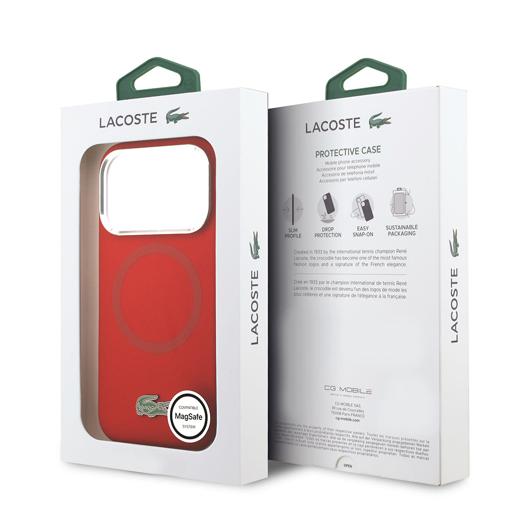 iPhone 17 Pro Kılıf Lacoste Orjinal Lisanslı M-safe Şarj Özellikli İkonik Logolu Metal Kamera Çerçeveli Silikon Kapak