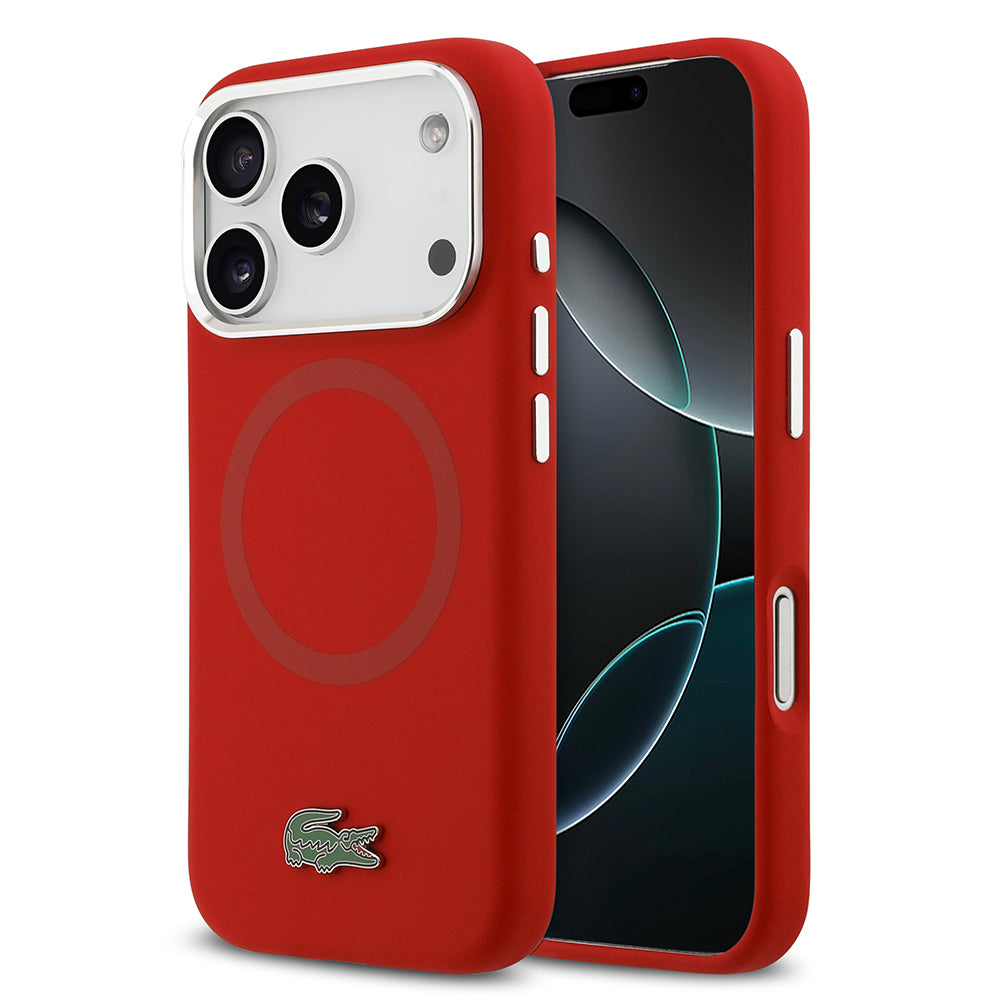 iPhone 17 Pro Kılıf Lacoste Orjinal Lisanslı M-safe Şarj Özellikli İkonik Logolu Metal Kamera Çerçeveli Silikon Kapak