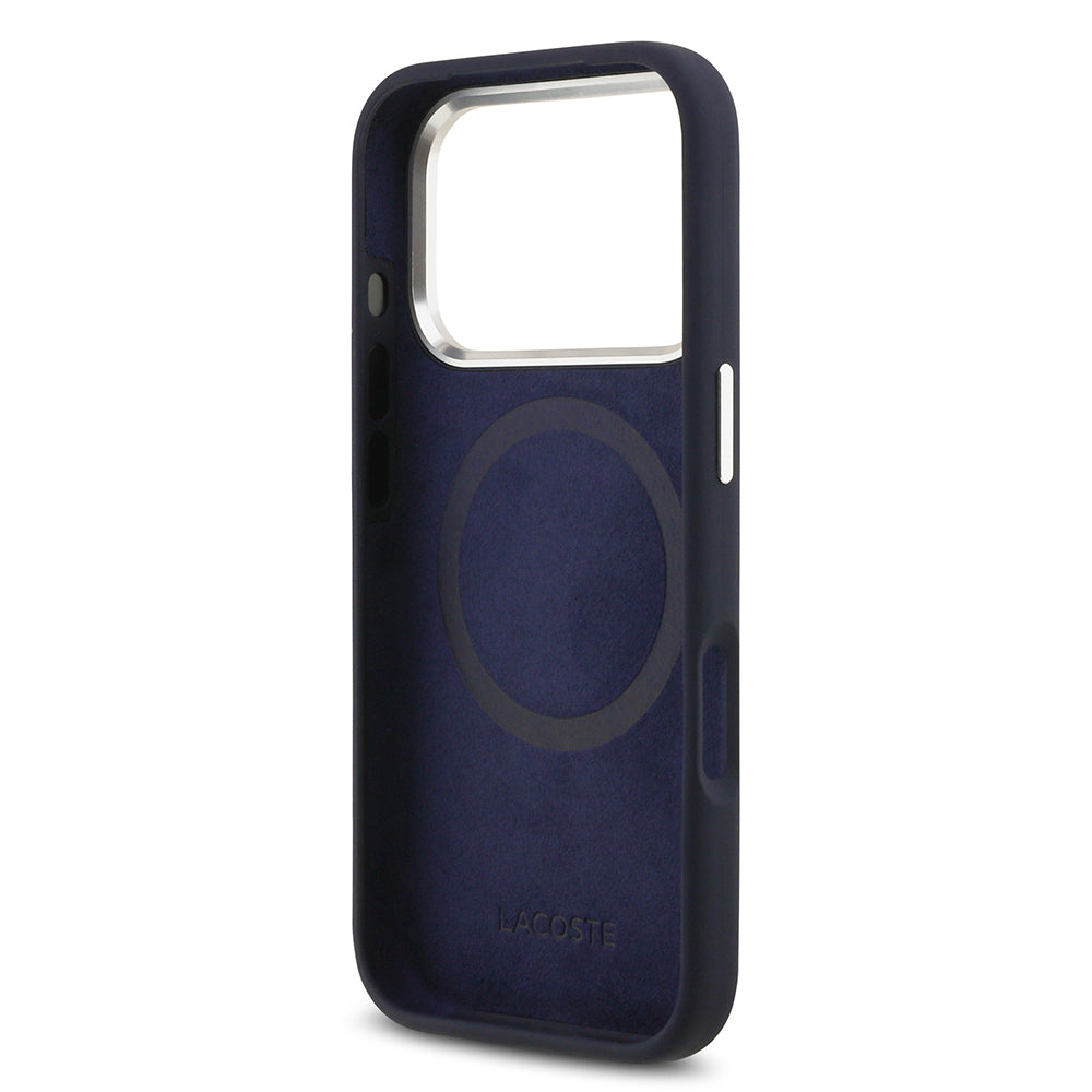 iPhone 17 Pro Kılıf Lacoste Orjinal Lisanslı M-safe Şarj Özellikli İkonik Logolu Metal Kamera Çerçeveli Silikon Kapak