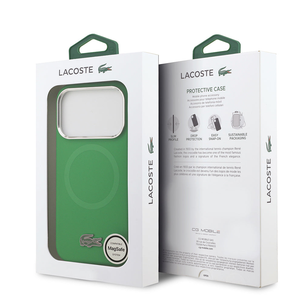 iPhone 17 Pro Kılıf Lacoste Orjinal Lisanslı M-safe Şarj Özellikli İkonik Logolu Metal Kamera Çerçeveli Silikon Kapak
