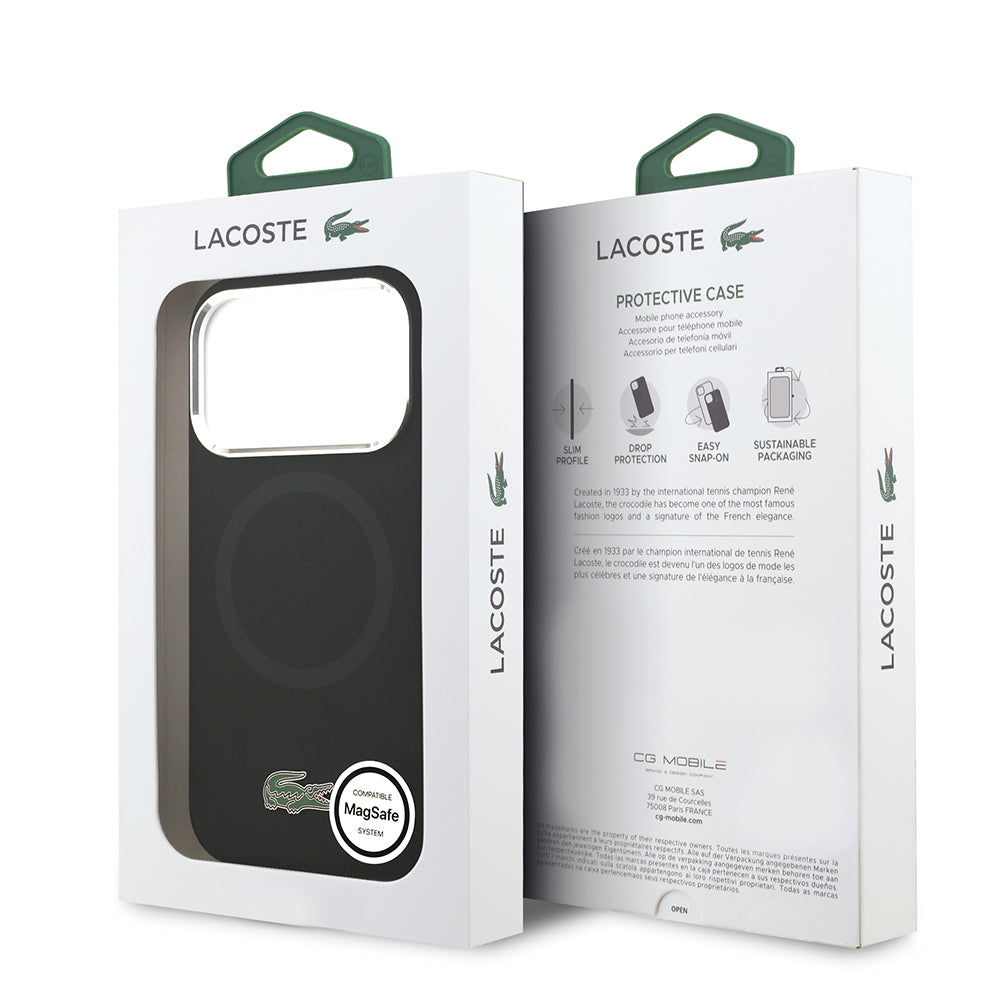 iPhone 17 Pro Kılıf Lacoste Orjinal Lisanslı M-safe Şarj Özellikli İkonik Logolu Metal Kamera Çerçeveli Silikon Kapak