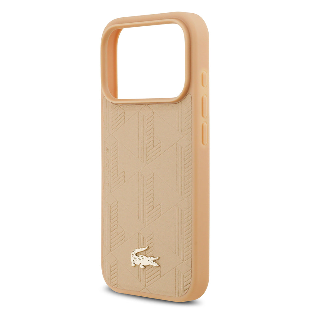 iPhone 17 Pro Kılıf Lacoste Orjinal Lisanslı M-safe Şarj Özellikli PU Deri Tasarımlı Karışık Monogram Desenli Kapak