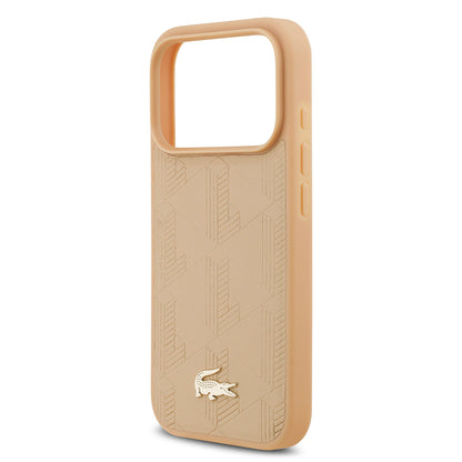 iPhone 17 Pro Kılıf Lacoste Orjinal Lisanslı M-safe Şarj Özellikli PU Deri Tasarımlı Karışık Monogram Desenli Kapak