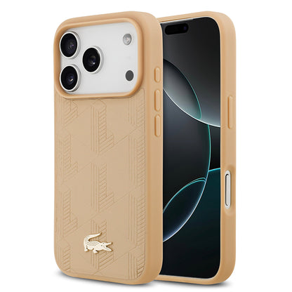iPhone 17 Pro Kılıf Lacoste Orjinal Lisanslı M-safe Şarj Özellikli PU Deri Tasarımlı Karışık Monogram Desenli Kapak