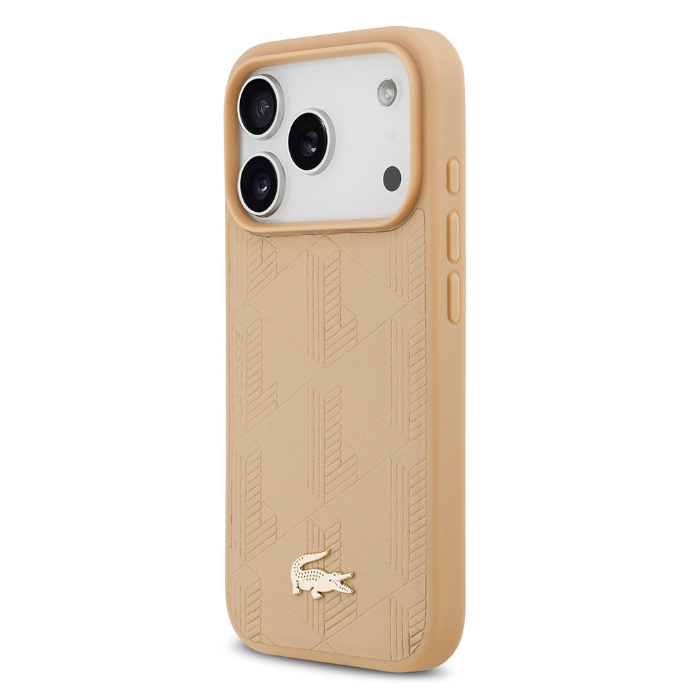 iPhone 17 Pro Kılıf Lacoste Orjinal Lisanslı M-safe Şarj Özellikli PU Deri Tasarımlı Karışık Monogram Desenli Kapak